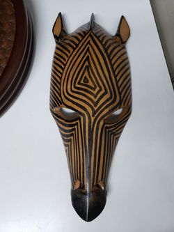 African wood carved zebra mask wall hanging