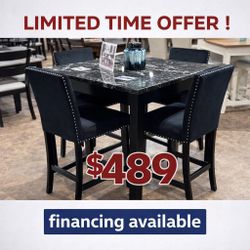 5 Piece Faux Marble Top Counter Height Dining Table Set