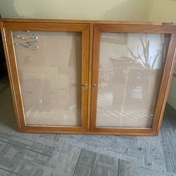 2-door Glass Wood-Framed Bulletin Board
