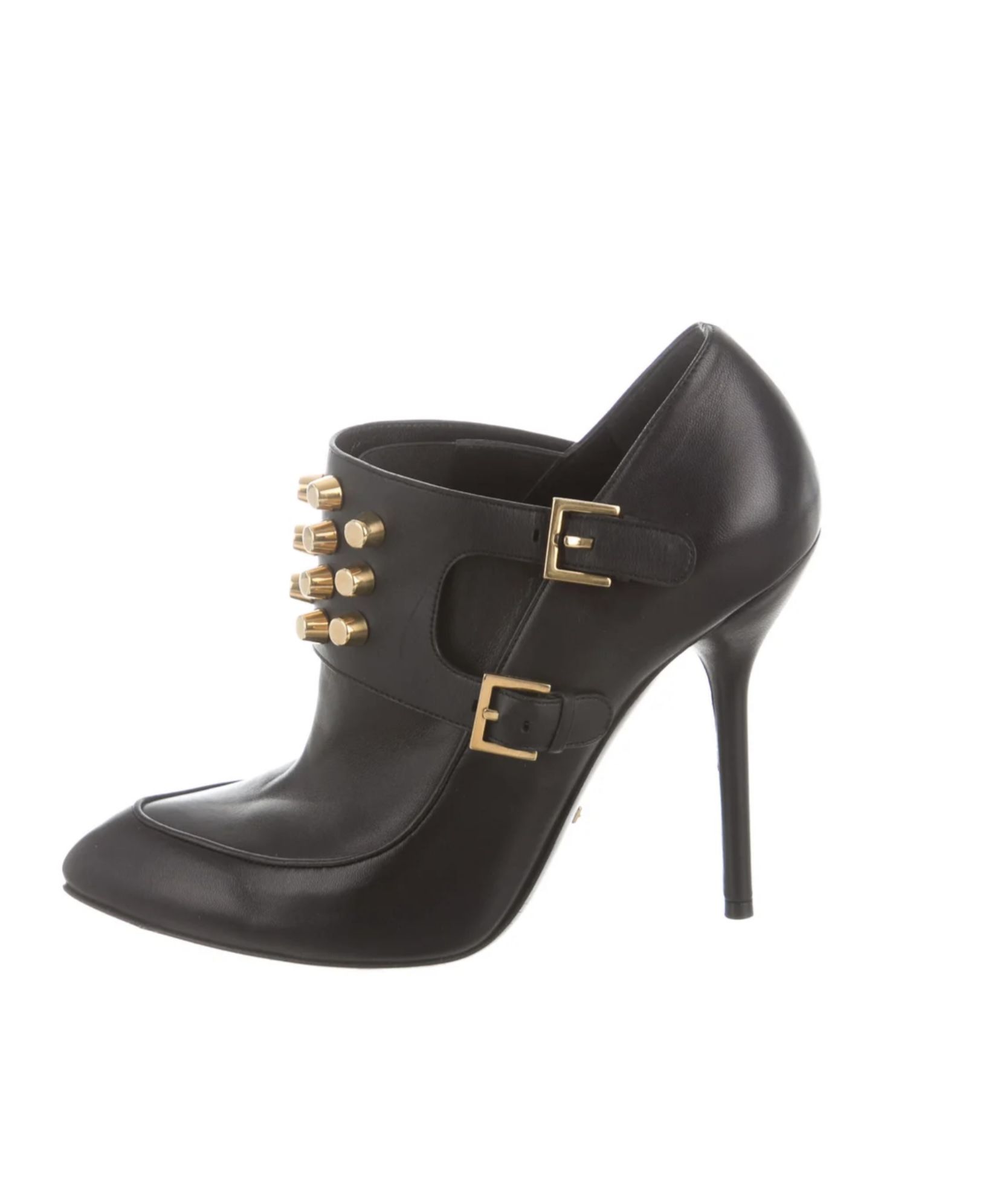 $1195 Gucci Ankle booties Black Nappa Charlotte Boots Sz 38 gold grommets