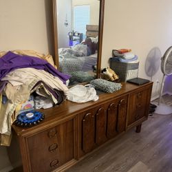 Antique Solid Wood Dresser with Mirror – $200 OBO