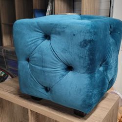 Teal Velvet Square Ottoman 