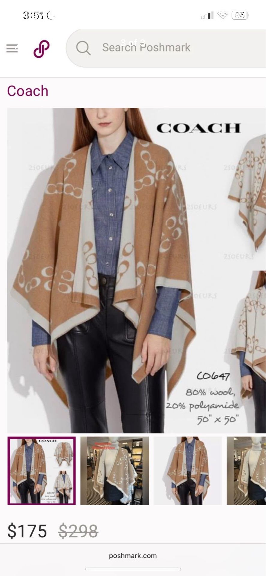 Coach Reversible Poncho Signature Coach Logo