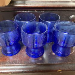 Vintage cobalt blue depression glasses, set of five
