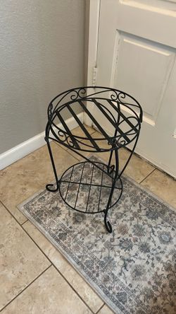 Black Metal Scrollwork Two Tier Plant Stand