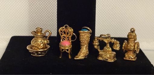 5pc Vintage Avon Gold Tone Charm Set