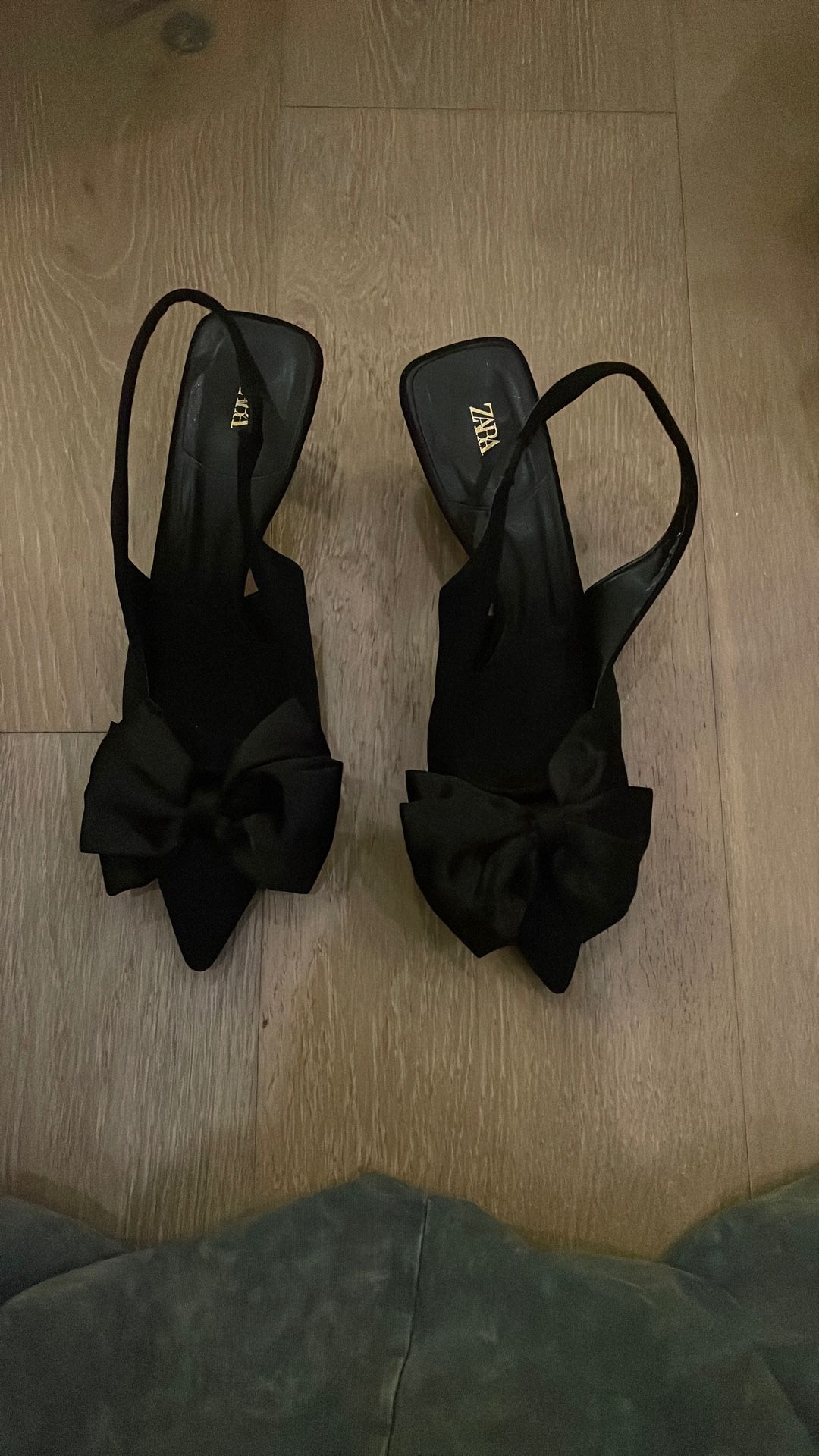 Zara Black Heels With Satin Bow