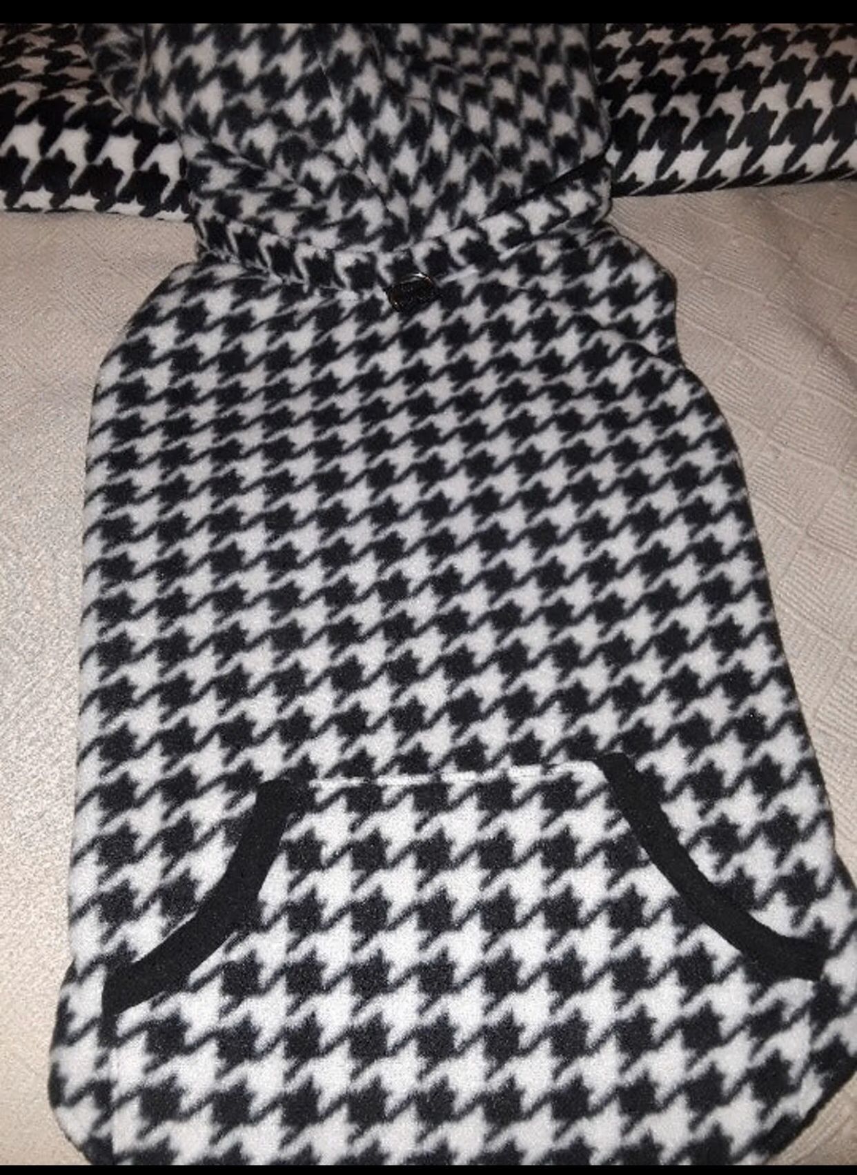 Houndstooth Hoodie for Dog, Pockets, Ring for Leash Vest Harness