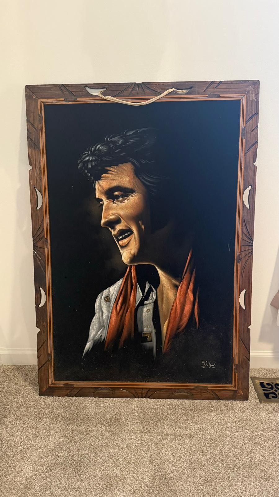 Velvet Elvis framed painting large wall hanging 28" x 40" The King