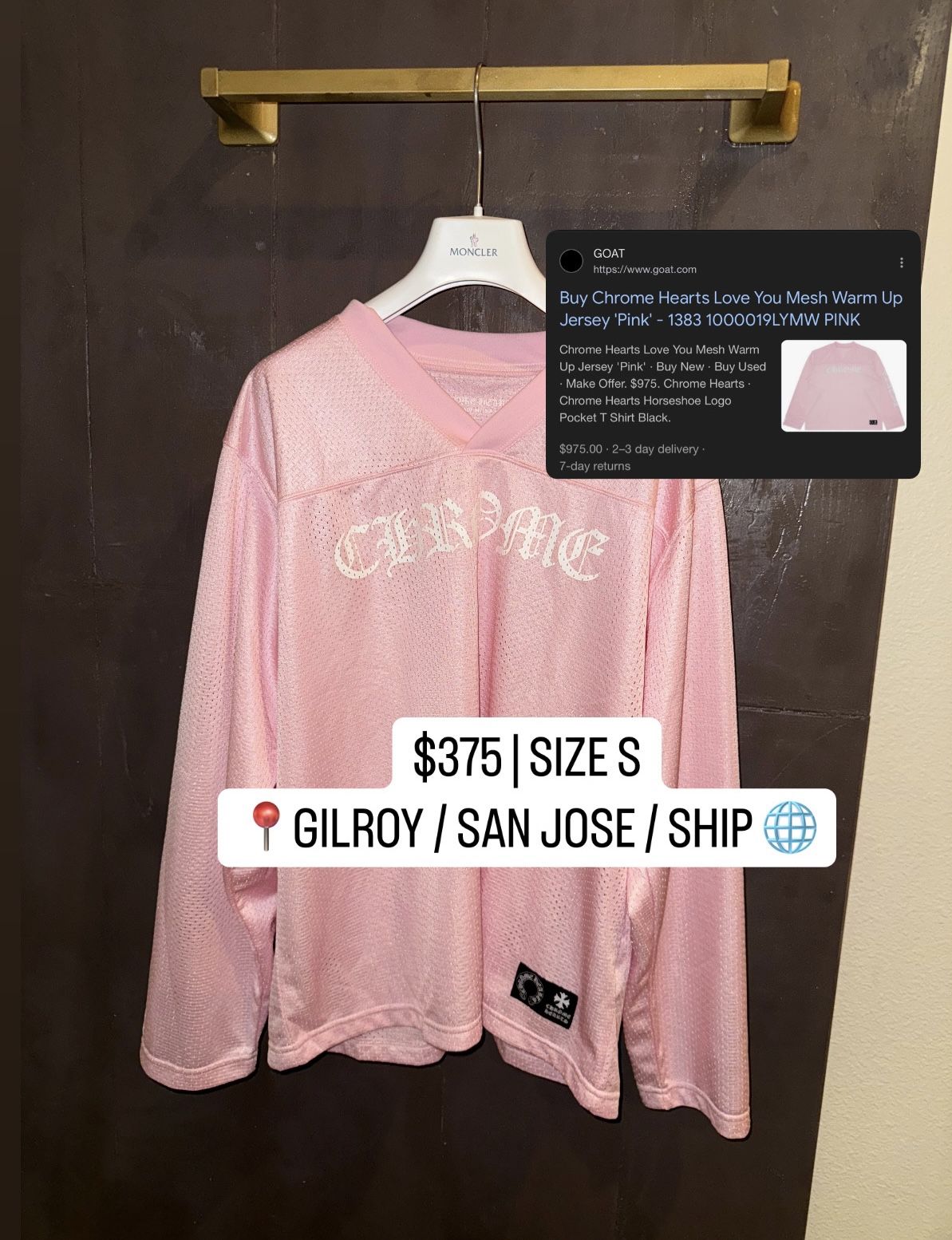 $375 | SIZE S | Chrome Hearts โLove Youโ Mesh Warm-Up Jersey