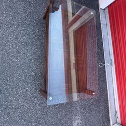 Heavy duty glass top and wooden base table 