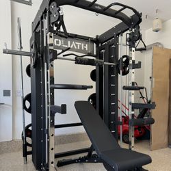 Smith Machine, Pulley System, Power Rack, Rubber Weights, Dumbbells 