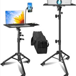 Projector Stand with Wheels, Laptop Tripod from 29" to 69" with Mouse Tray, Adjustable Height DJ Racks Stands with Gooseneck Phone Holder