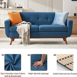 65.2" W Loveseat Sofa, Mid Century Modern Decor Love Seat Couches for Living Room, Button Tufted Upholstered Furniture, Solid & Easy to Install Small 