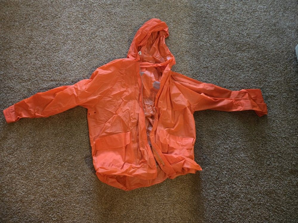 Blaze Orange Rain Gear Jacket With Hood 
