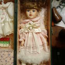 Vintage Porcelain Doll In Case 