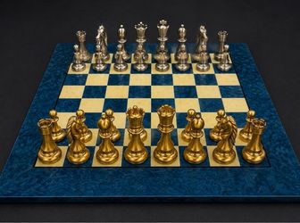 RARE Italfama Wood Inlaid 17” Radica Blu/Bianco Board w/ Solid Brass Pcs