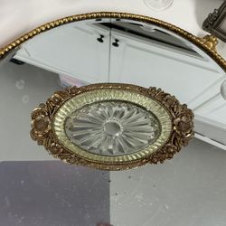 Vintage Gold-tone  crystal  Dish 