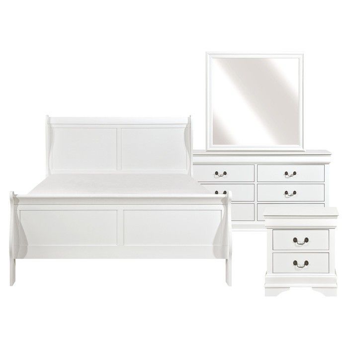 Brand New White Or Brown Queen Sleigh Bedframe + Dresser + Mirror + Nightstand 4PCs Bedroom Set