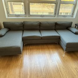 large u-shaped sectional couch sofa gray linen