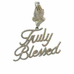 Men’s Sterling Silver 925 1.75” Inch Moissanite Iced Out 1.16 CTW Truly Blessed Pendant for Necklace GP3135859