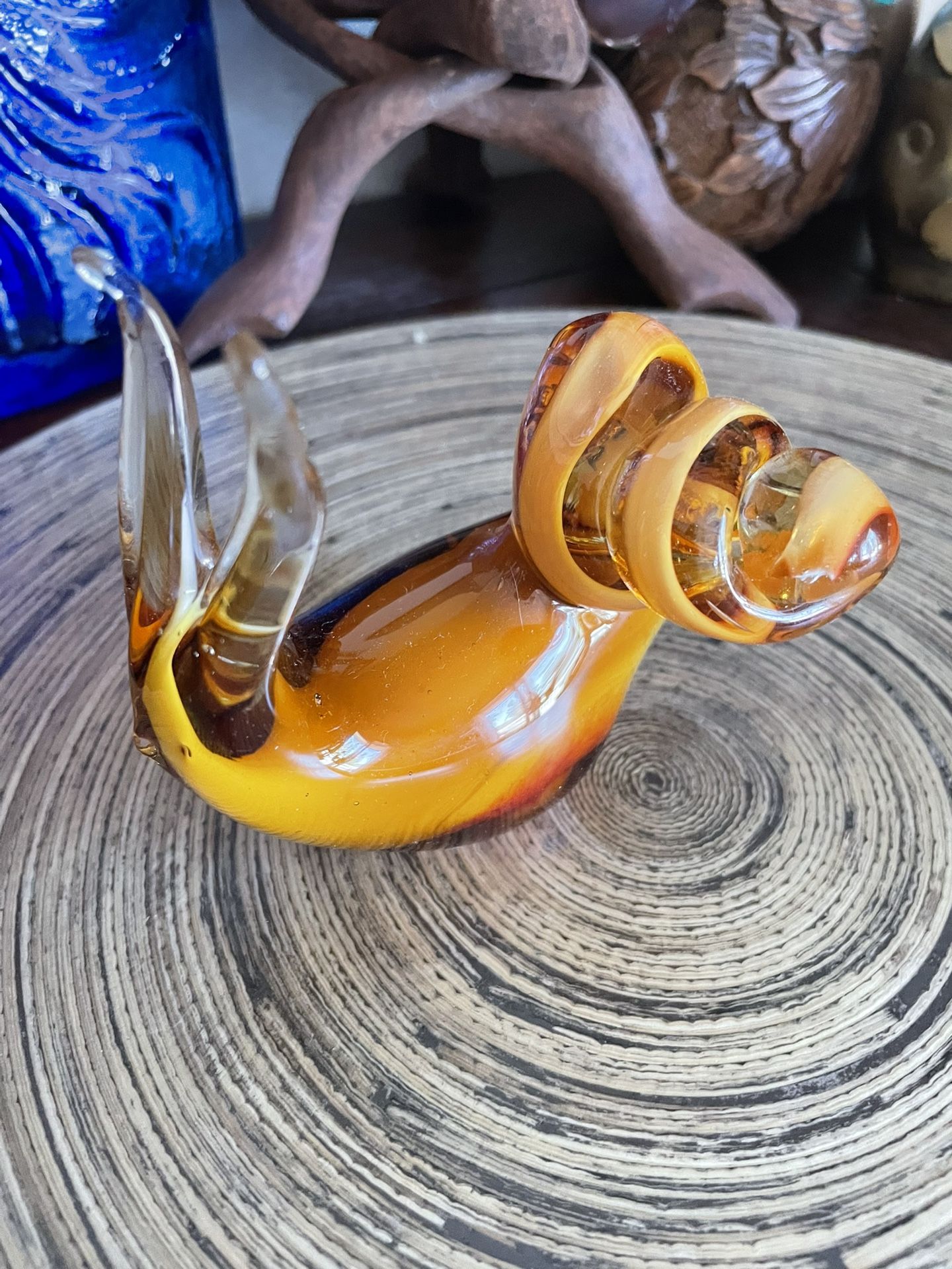 Vintage Handblown Art Glass Snail Orange Red Yellow Paperweight Figurine 4.25"