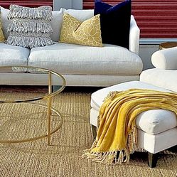 Bernhardt Cream Sofa + Chair & Ottoman Living room Set - Performance Fabric - Down Encased - Pre Cleaned - Can Deliver