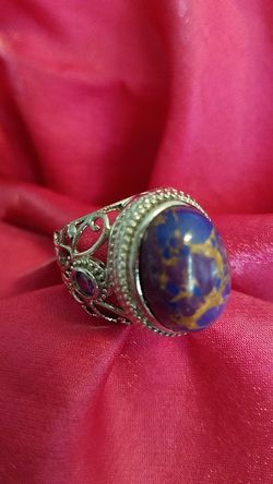 Lapis lazuli ring in Black oxidized stainless steel size 9 big stone .