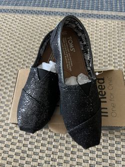 Toms Girls Classics Black Glitter Sz 1.5