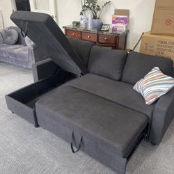 Charcoal Grey Microfiber Sectional Sleeper Sofa Couch 