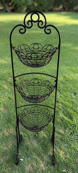 Black Metal 3 Tier Basket Stand - Height 52”