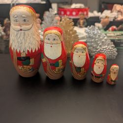 Vintage Santa Claus 6 Russian Nesting Matryoshka Dolls Hand Painted Texture