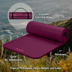 Retrospec Solana Yoga Mat 1" Thick With Nylon Carry Strap
