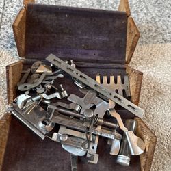 Antique Singer-Style Puzzle Box – Sewing Machine Attachments in Wooden Case