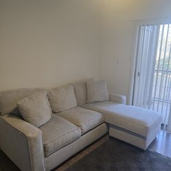 Gray Chaise Sofa, 3-Seater Modern Wood Frame, High Back, Cotton