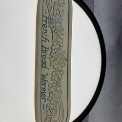 Vintage 1991 Lyn Ulick Bread Warmer. 11-3/4" x 3" French Bread Warmer with blue outline Flowers. 