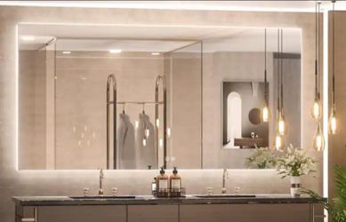 Keonjinn 48 in. W x 30 in. H Rectangular Frameless LED Light Anti-Fog Wall Bathroom Vanity Mirror with Backlit