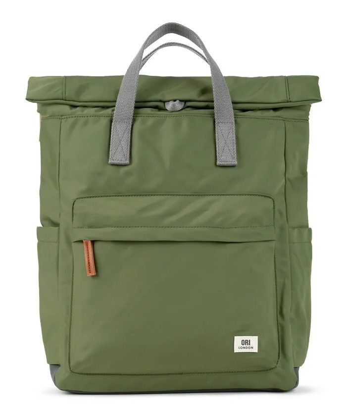 Ori London Green and Gray Backpack with Roll-Top Closure
