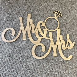 Wedding Mr & Mrs Laser Cut Wood Sign Custom Name 