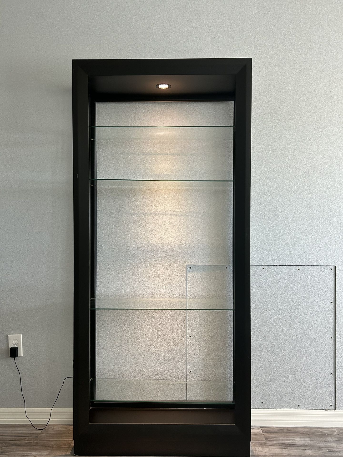 Black Lighted 4 Shelf Open Back Curio Cabinet