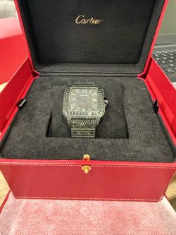 Cartier Santos Watch Full Black Diamond Iced Out