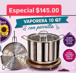 Especial $145.00 Olla Vaporerita 10qt Prepara Tamales Sopa De Pollo Frijoles Albóndigas Variedad De Comidas Acero Inoxidable Princess House Vent