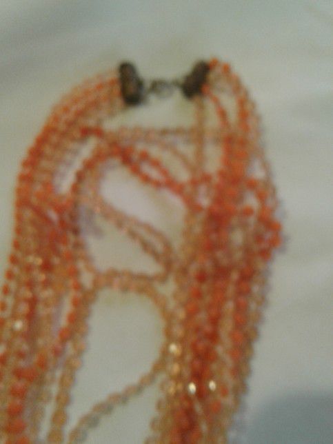 Vintage Orange Bead Necklace With Earrings