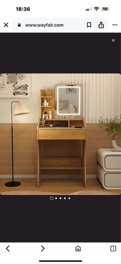 23.8" Vanity Desk with Lighted Mirror, Small Makeup Vanity with 2 Drawers for Bedroom