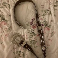 Brown Blinged Out Buckle Belt