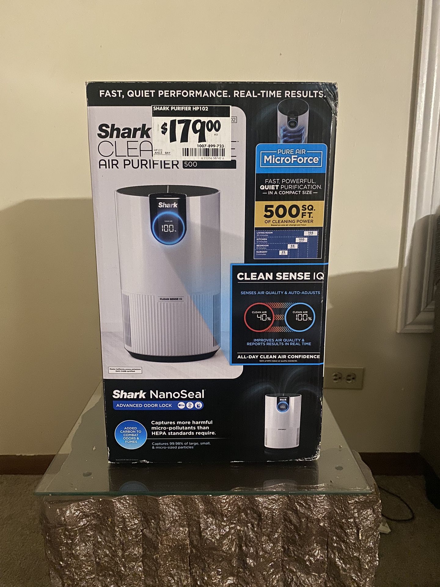 Shark True Console 500 sq. ft. HEPA Filter Air Purifier and Cleaner in Whites with Nanoseal, Cleansense IQ and Odor Lock