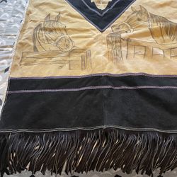 Authentic Suede Leather Stamped Zarape Poncho 