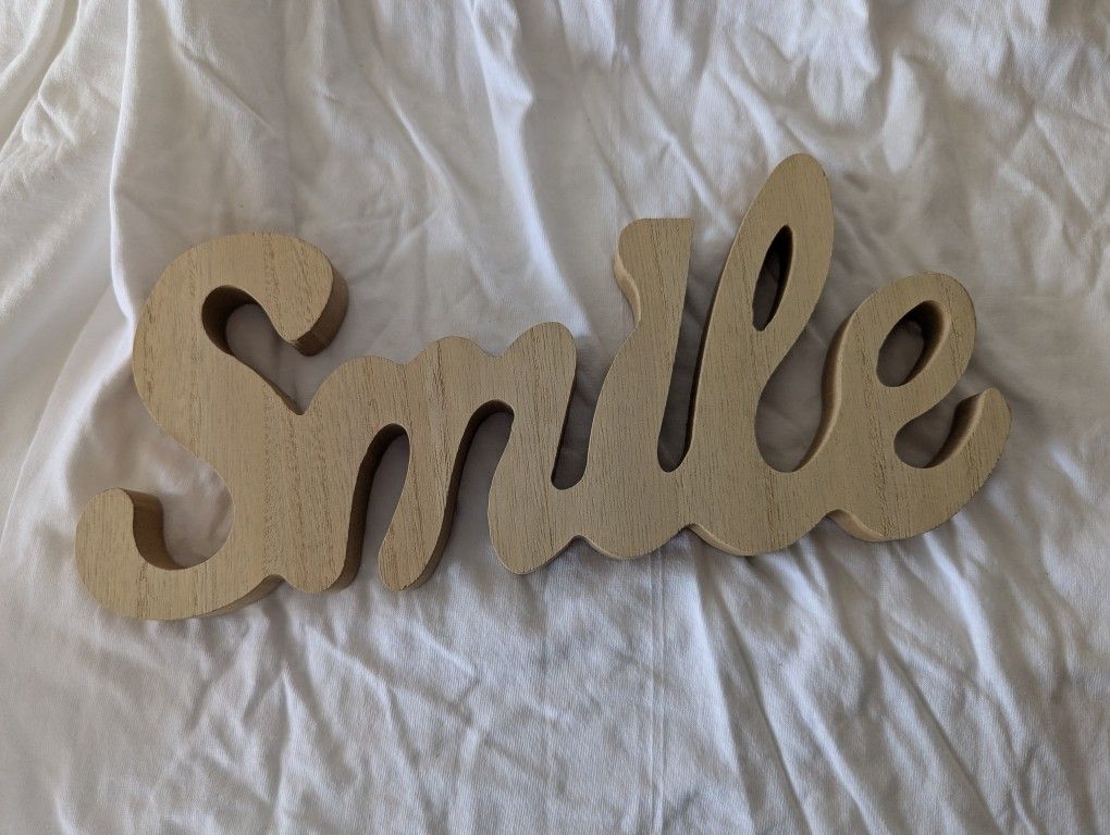 "Smile" wooden letter sign, home decor, paintable, rustic decor