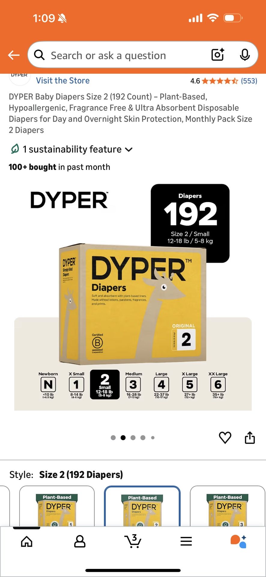 DYPER Baby Diapers Size 2 (192 Count) – Plant-Based