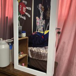 White Jewelry Organizers Mirror w/ Storage